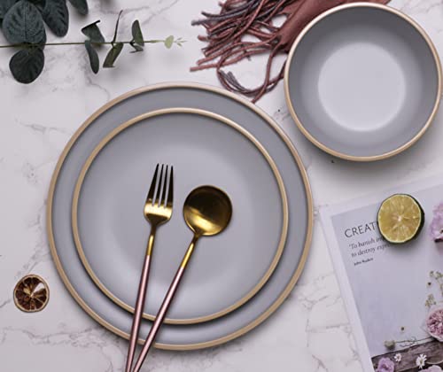 Gufaith Melamine Dinnerware Sets For 4, Plates And Bowls Sets 12 Piece, Plate Set, Dish Set For 4, Unbreakable Dinnerware Set, Bpa Free, Suitable Indoors And Outdoors (Light Grey) #TOP5