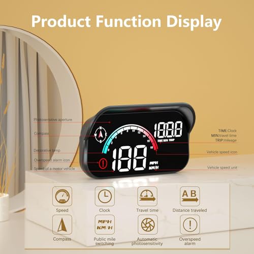 Image of AZIJYV Windshield Speedometer Projector, Digital Speedometer for Car GPS Speedometer with Speed, Overspeed, Heads Up Display for Cars Suitable for All Vehicles