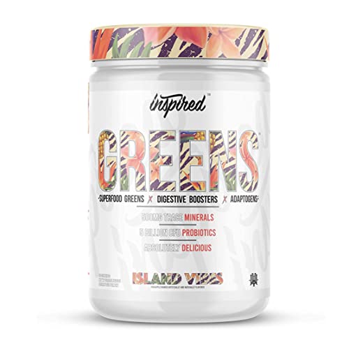 Greens by Inspired Nutraceuticals | Flavored Superfood Powder with Adaptogens, Probiotics, Spirulina, Chlorella & Mushrooms (Island Vibes (Pineapple Punch), 30 Servings)