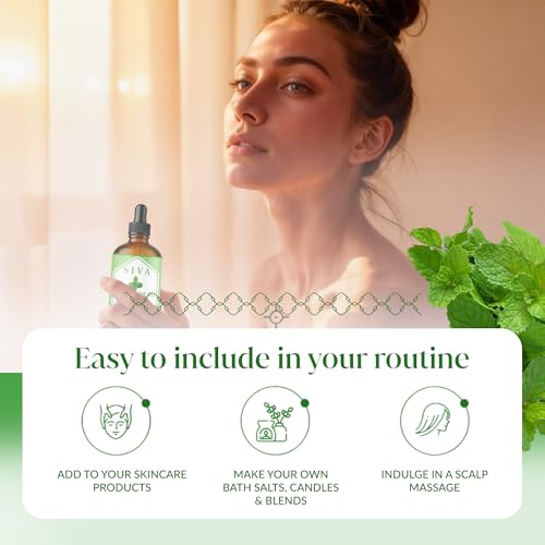 Image of Siva Peppermint Essential Oil 4 Fl Oz - for Diffuser, Skin & Hair Care - Ideal for Aroma, Massage & DIY Blends- with Dropper