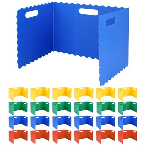 Trennwand für Schreibtisch 24 Stück Faltbare Schreibtisch-Trennwand mit 24 Namensschildern 4 Farben Faltbare Sichtschutz (40×30×30 cm) für Schule Büro Bibliothek & Lernbüro