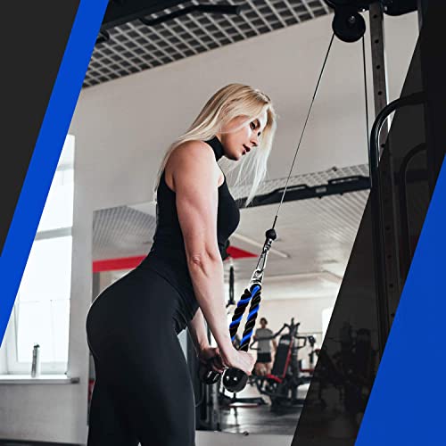 Image of Yes4All Deluxe 36 inch Blue & Black Tricep Rope with Carabiner, Exercise Machine Attachments, Pulley System Pull Down Rope, LAT Cable Attachment for Row Machine & Cable Machine