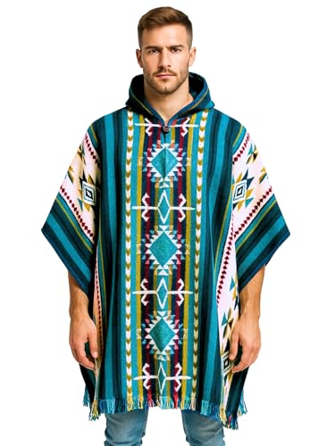 Image of Wool Poncho Adult Ponchos With Hood for men Alpaca Poncho Men Artesanal Ponchos Adult Alpaca Mens Panchos