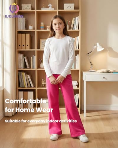 Image of WELAKEN Girls Sweatpants for Casual & Athletic - Kids Flared Pants Bell-Bottom Trousers with Pockets