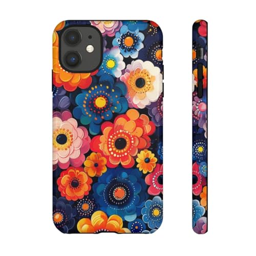 Coque iPhone 11 orange rigide brillante motif floral abstrait chic
