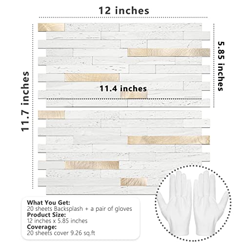 Stickgoo 20 Sheets Peel And Stick Backsplash Tile, Stick On Backsplash For Kitchen And Bathroom, White Sandstone Look Pvc Mixed Metal Gold Self Adhesive Wall Tiles #TOP6