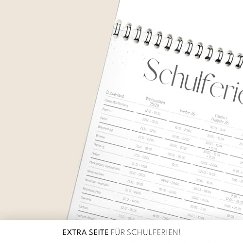 Kalender 2026 Wandkalender (Monatskalender im A4 Querformat) - Monatskalender 2026 für das ganze Jahr von Januar bis Dezember mit Ferienübersicht - Ideal als Paarkalender oder Familienplaner