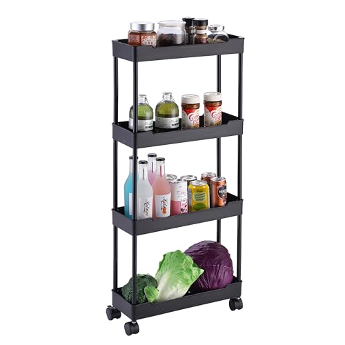 رف بلاستيك من لوازم - 4 طبقات اسود - موفر للمساحة وخفيف الوز...