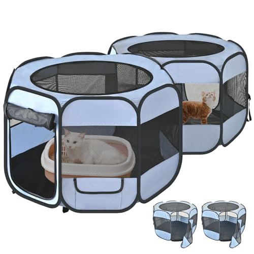 2 in 1 XLarge Cat Playpen Detachable into 2 Separate Playpens with Additional 2 Doors with Pee Pads Portable Dog Playpen Cat Tent Enclosure for Kitten and Puppy Indoor Outdoor UseL 90x45x28H