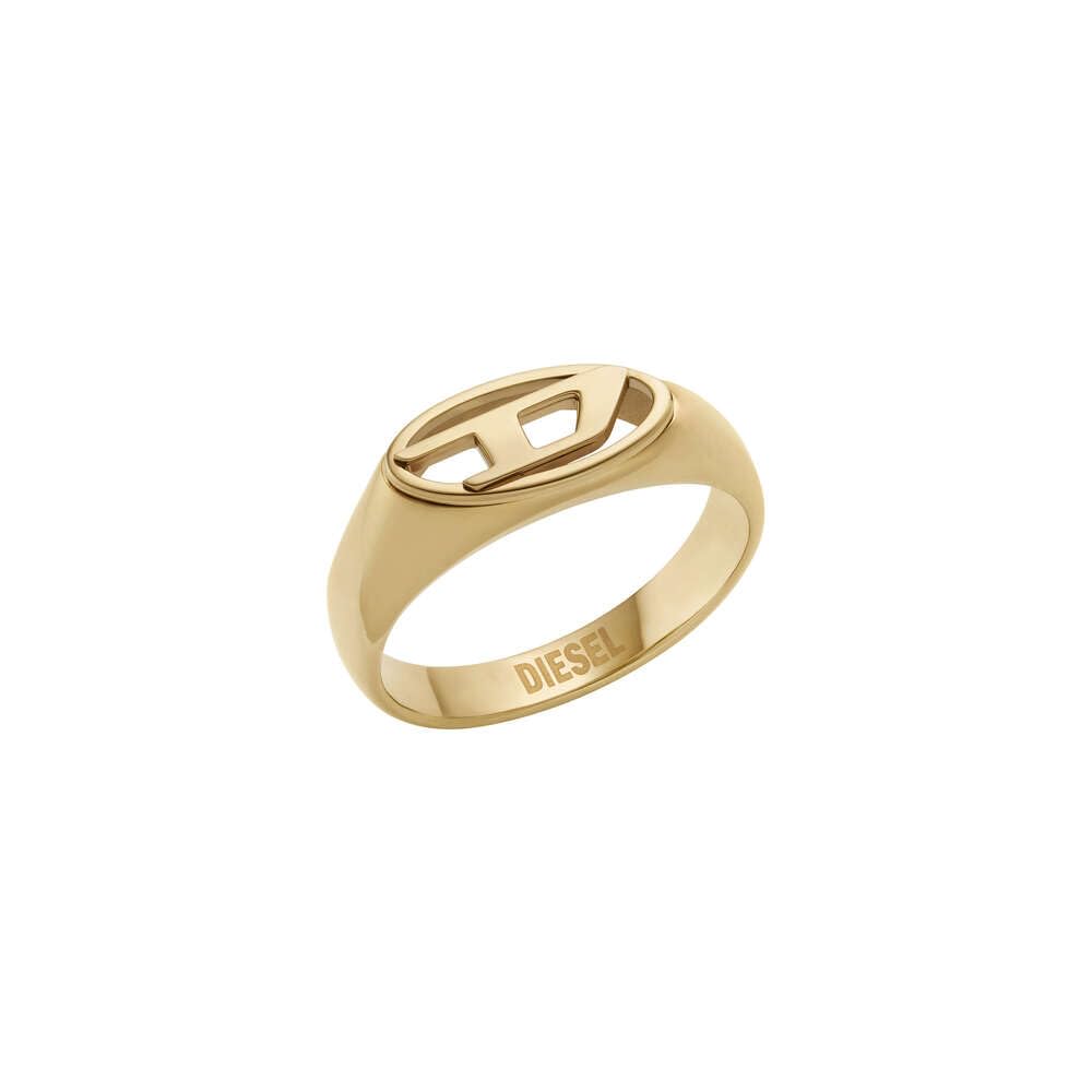 Diesel Herren Oval D Logo Ring aus goldfarbenem Edelstahl, DX158871010