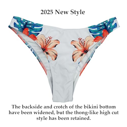 JadeRich Women Long Sleeve Crop Top Two Piece Cheeky High Cut Thong Bikini Swimsuit Floral Rash Guard Bathing3