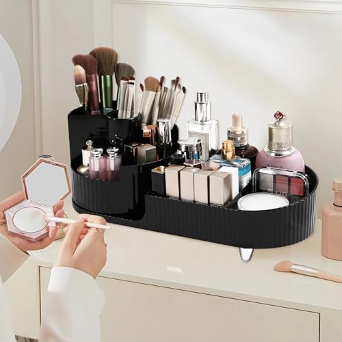 Organizador de maquillaje acrílico giratorio, almacenamiento transparente para pinceles, tocador, baño y dormitorio, organizador de maquillaje redondo con cajones