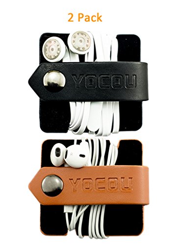 YOCOU Cord Wrap Organizer,The Earbuds and USB Cable Keeper,Black and Brown,Pack of 2