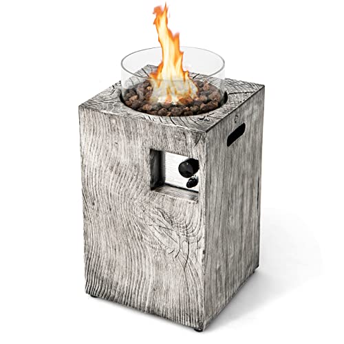 BKSXSOP Mesa con fogata de Gas propano para Exteriores, fogata Cuadrada sin Humo para Patio con asa, Protector contra el Viento, Roca volcánica, Cubierta y lápiz retocador, Quemador de Mes