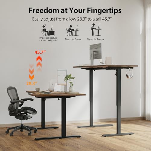 Image of Agilestic Electric Standing Desk, Height Adjustable Desk, 63 x 35 Inch Sit Stand up for Work Office Home, L Shaped Ergonomic Rising Computer Table with Memory Preset, Rustic Brown