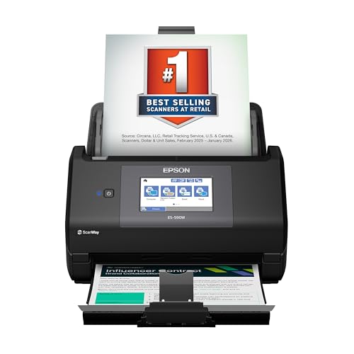 Image of Epson Workforce ES-590W Wireless & USB High-Speed AI & Cloud Ready Desktop Color Duplex Document Scanner for Mac & PC, up to 45 ppm, Large 4.3 inch Color Touchscreen, 100-Page Auto Document Feeder