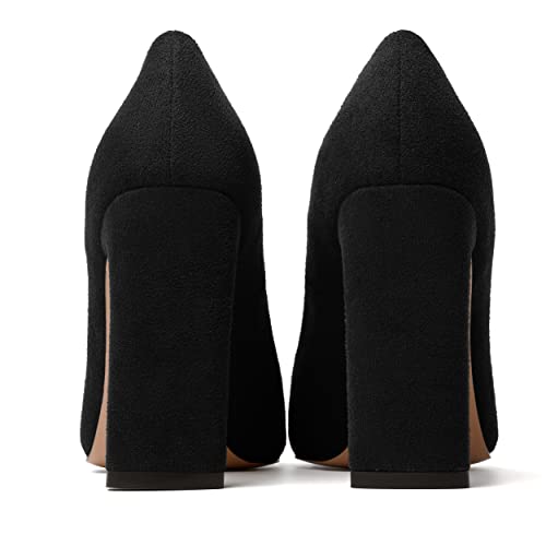 MERRORI Womens Suede Evening Pointed Toe Solid Slip On Dress Chunky High Heel Pumps Shoes 4 Inch4