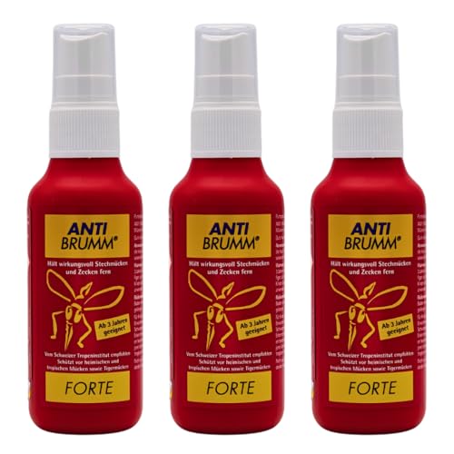 Anti Brumm Forte Pumpspray 3x 75 ml I Insekten-Repellent I effektiver Schutz gegen Mücken und Zecken I DEET I Für Fernreisen, Tropen I Spar-Set plus Pharma Perle give-away
