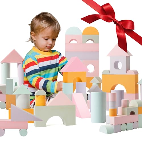 Set of 34 Jumbo Large Foam Blocks for Toddlers - Stacking Soft Blocks for Kids with Shapes & Colors Learning - Construction Building Preschool Toys - Giant Foam Bath Blocks for Toddlers 3-5 & above