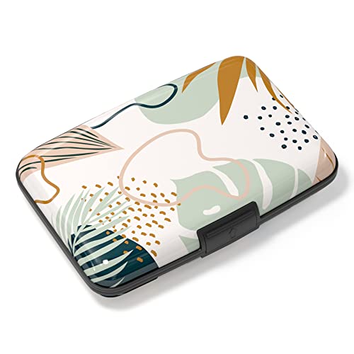 Image of Credit Card Holder, Mini Aluminum Card Wallet RFID Blocking Slim Metal Hard Card Case for Women Men, Leaf