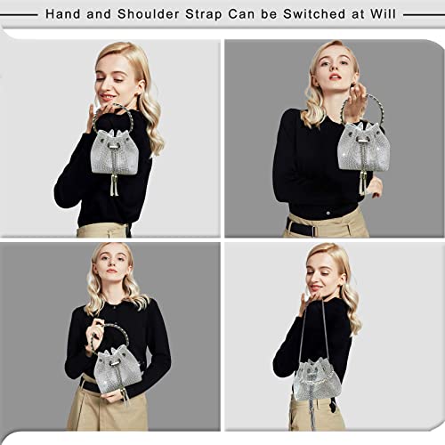 Topall Upgrade Rhinestone Evening Bag Silver Purse Sparkly Diamond Silver Clutch Purses For Women Party Club Wedding (Medium) #TOP1