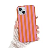 Niokfrci Righe Cover per iPhone 15 6,1'', Custodia per Cellulare Aesthetic Estivi Arancia Rosa Stripes Carine Disegni Disegno Motivo Silicone Traslucida TPU Antiurto Protezione Ragazze Case, Striped