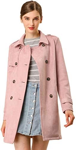 Allegra K Women's Faux Suede Trench Coat Notched Lapel Double Bre...