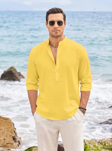 Image of ROYALSCOUT Men's Short Kurta | Solid Mandarin Collar Full Sleeve Pullover Style Kurta | Regular Fit Casual Ethnic Wear for Men