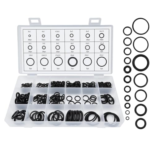 Image of Serplex 225 PCS O-Ring Assortment Kit Set, Premium Rubber Gasket AC System Seal Kits, Universal Gasket Washer for Car, Professional Plumbing, Faucet, Mechanic, Repairs, Air or Gas Connections-Black