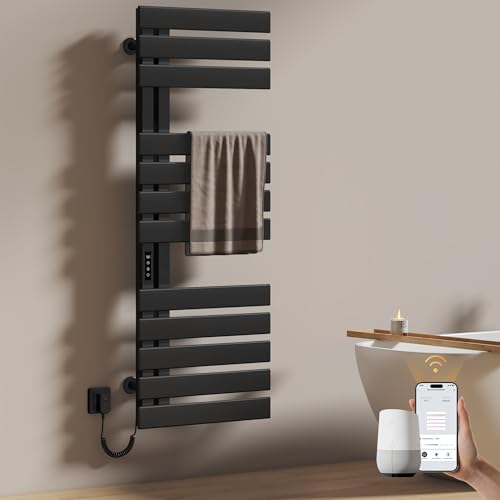 EMKE Elektrischer Badheizkörper Handtuchhalter 500 x 1300 mm, Handtuchheizkörper Elektrisch Energie Sparen, Handtuchtrockner Handtuchwärmer Elektrisch für Alexa und Google Home und APP Schwarz 440W EMKE Elektrischer Badheizkörper Handtuchhalter 500 x 1300 mm, Handtuchheizkörper Elektrisch Energie Sparen, Handtuchtrockner Handtuchwärmer Elektrisch für Alexa und Google Home und APP Schwarz 440W