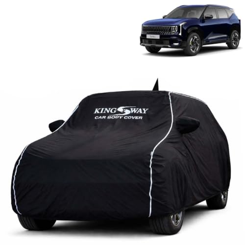 Image of KINGSWAY Super Waterproof Car Cover Only with Kia Seltos (Year 2026 Onwards - All Model) | Mirror and Antenna Pockets | All Weather Car Body Cover with Silver Piping | Black