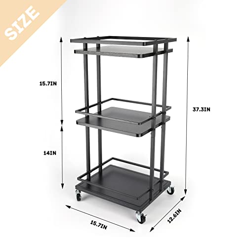 Ribgwo 3-Tier Bar Cart, Serving Cart For Home With Large Storage Space, Made Of Wood And Metal With Wheels，Multifunctional Cart Suitable For Home Bars, Kitchens, Living Rooms, And Bedrooms (Black) #TOP5