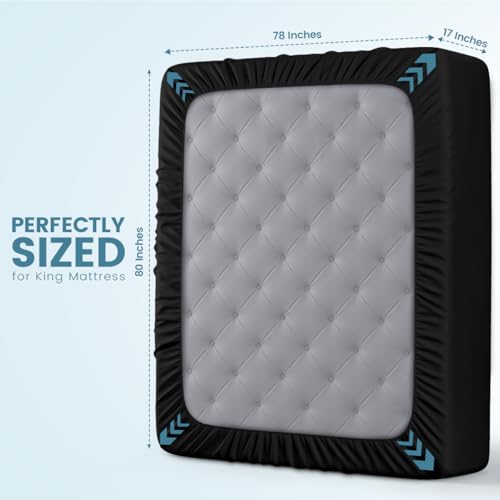Image of King Size Mattress Protector Waterproof, Premium 200 GSM Terry Mattress Cover, Soft & Breathable Bed Cover, Fitted Sheet Style Stretchable Deep Pockets 17 inch by Utopia Bedding (Black)