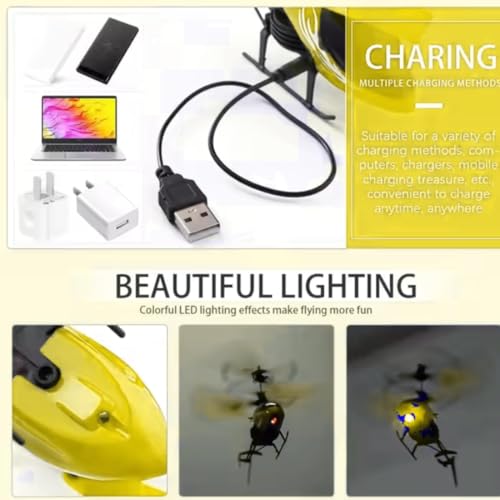 Image of RC Helicopter with Hand Gravity Sensor for Kids Flying Remote Control Toy, Chargeable LED Light & Smart Safety Sensor, Indoor Outdoor Play, for Boys & Girls - Pack of 1 ((Yellow)