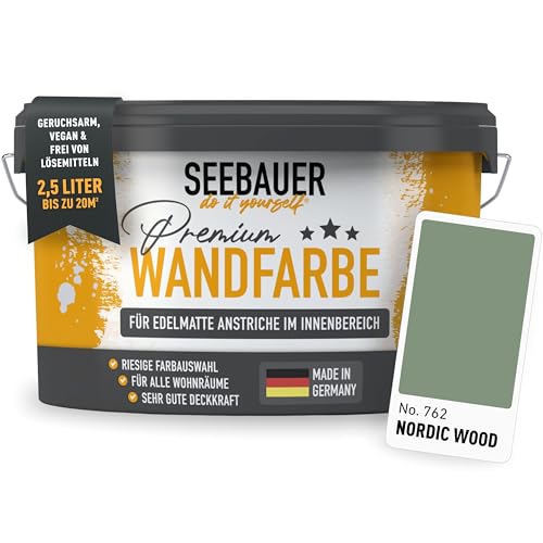 SEEBAUER diy Wandfarbe Grün 2,5L für Innen (No. 762 Nordic Wood)...