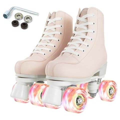Silvertree Roller Skates for Women and Men PU Leather High-top Adult Roller Derby Skates Wheels Light Up Roller Skates Four-Wheel Shiny Roller Skates for Girls Boys Unisex (37-Men:5-Women:6.5) Cover