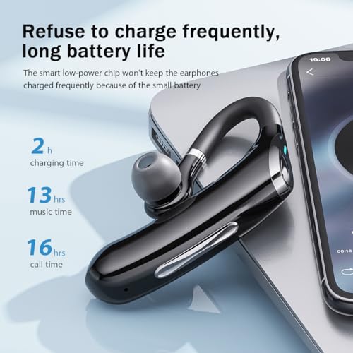 Wireless Bluetooth Earpiece Long Talking Time Bluetooth Headset One Ear Earphone Earpiece for Cell Phones Noise Cancelling Single Ear Wireless Headset for Cell Phone Driver Home Office Work Trucker