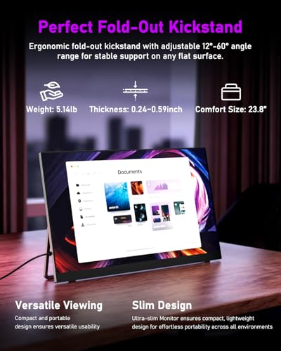 Image of Yodoit Portable Monitor for Laptop 23.8 inch 4K UHD Travel Gaming Monitor Screen IPS Display with USB Type C Port and Built-in Speakers Compatible with PC, Xbox Black