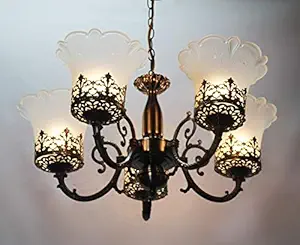 DarkVision Corded Electric, Metal 5 Light Chandelier Light, Golden Antique for Living Room/Bedroom/Cafe/Restaurant/Kitchen/Offices/Indoor/Outdoor and Home Decoration (Without Bulb)