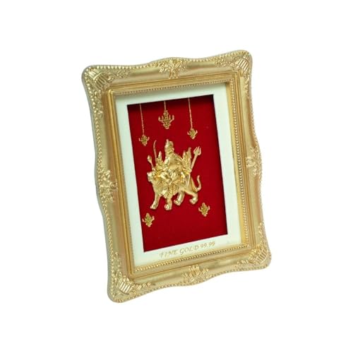 Image of EKA Divine Series - Durga 24kt Gold Foil Table Top | Symbol of Strength, Protection & Positivity | Auspicious Decorative Gift for Navratri, Home, Office & Pooja Room (7.5 cm x 9 cm)
