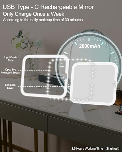Espejo para maquillaje rectangular Relavel con luces LED miniatura 5