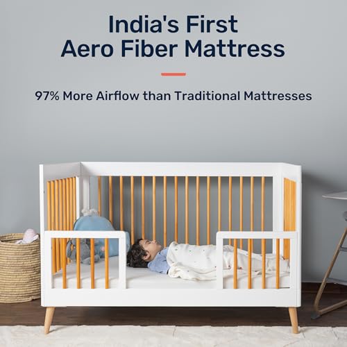 Image of Growgether APEX 4-in-1 Convertible Crib & Aero Fiber Mattress Combo | India's 1st Breathable SIDS-Safe Mattress | 100% Washable, Hypoallergenic Pinewood LVL Crib for 0-4 Yrs | 1 Year Warranty