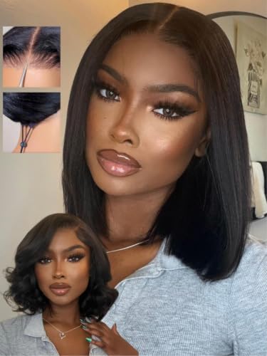 Image of Beauty Forever No Slip Glueless Yaki Straight Bob Wig Human Hair 13x4 HD Lace
