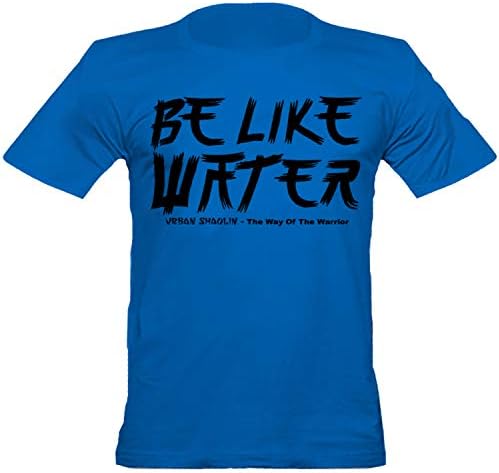 Mens  Bruce   Lee  Inspired Quote Be Like Water Crew Neck Fitted  T   Shirt  Blue
