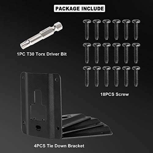 Tie Down Brackets for Ford F150 F250 F350 & Raptor Truck Bed Cargo (2015-Present) OE# FL3Z-9928408-AB, 4 Plates w/Extra Screws and Security-Drive Torx