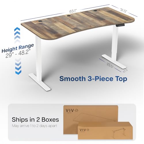 Image of VIVO Reclaimed Wood 63 x 32 in Standing Desk, DESK-KIT-1W1P | Electric, Holds 220 lbs, Sit Stand Up, Height Adjustable, Home Office, Memory Presets, 1B Series, White Frame