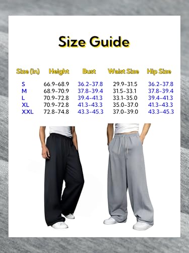 Men’s Baggy Sweatpants with Elastic Drawstring Waist, Wide-Leg Casual Loose Cotton Joggers with Deep Pockets 7