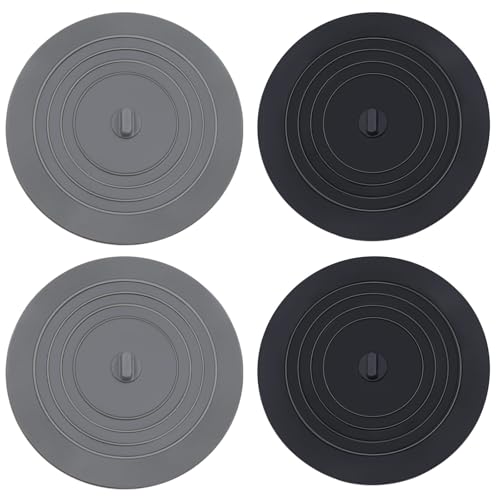 Rongrongago 4 Pieces of Universal Sink Plug, Silicone Bathtub Stopper, Removable Bath Plug Cover, Black and Gray Drain Stopper Suitable for Kitchen, Bathroom, Bathtub, Sink