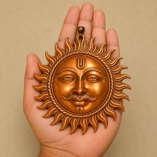 Image of Achleshwar Surya Dev Copper Wall Hanging - Sun Face Statue for Home Entrance & Office Decor | Vastu Puja Figurine for Positivity & Prosperity | Copper Sun God Wall Art 12 cm