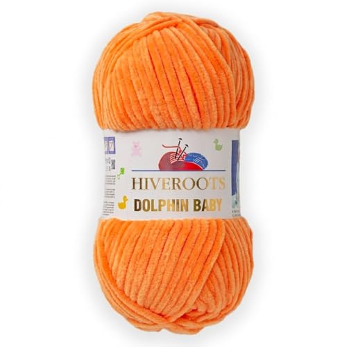 1 Skein/Pack Hiveroots Dolphin Baby Chenille Yarn, Each Ball 100 gr (3.5 oz), 120 m (132 Yards), 100% Polyester, Super Bulky Baby Blanket Velvet Amigurumi Yarn, 80316 - Orange